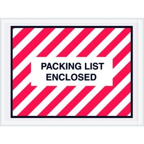 Box Packaging Full Face Striped Envelopes w/ "Packing List Enclosed" Print, 6"L x 4-1/2"W, Red/White, 1000/Pack PL409